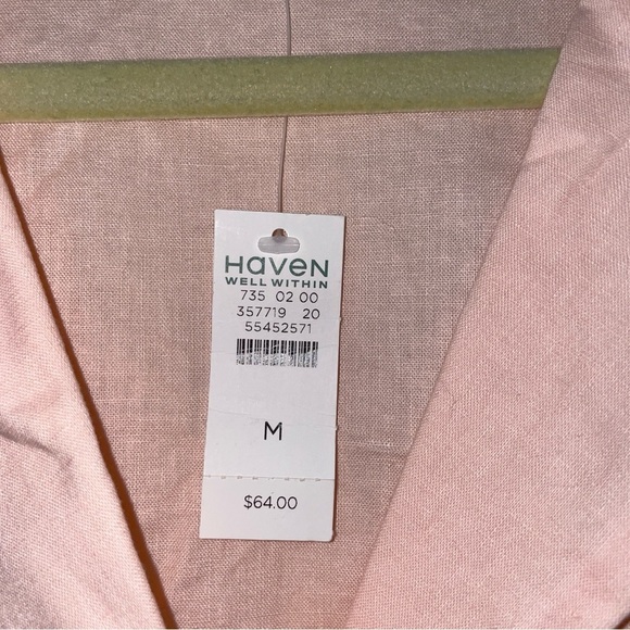 NWT Linen/Cotton Scalloped Pink short sleeve sleep shirt haven well within M - Picture 4 of 5